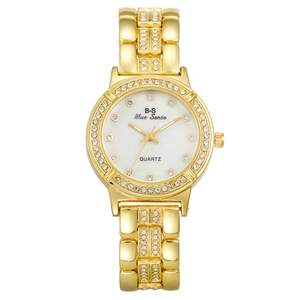 Fashion Women Quartz Watch Rhinestone Encrusted Alloy Metal Link Bracelet Elegant Luxury Wristwatch