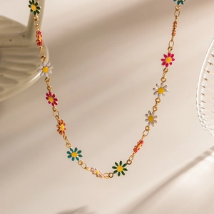 Daisy Flower Necklace Stainless Steel 18K Gold Plated Colorful Enamel Floral Pendant INS Fashion For Women