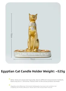 Dettaglio del portacandele gatto egiziano bicolore oro e argento con dimensioni 18x16cm