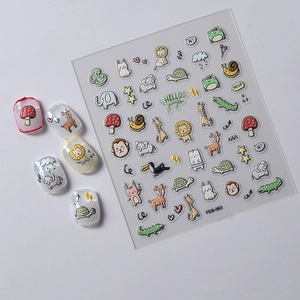 Close-up of 5D giraffe and lion embossed nail art stickers with product model FEB-563
