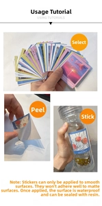 Guide showing how to peel and apply waterproof vintage travel stickers on a water bottle
