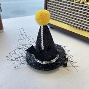 Mini pince à cheveux chapeau de sorcière à paillettes avec chauve-souris pour Halloween