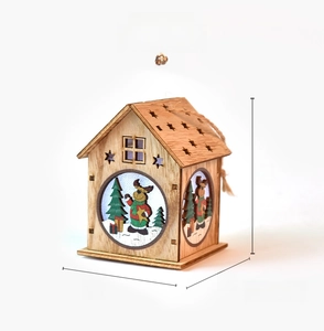 Detailed size specifications for the wooden glowing Christmas house ornament