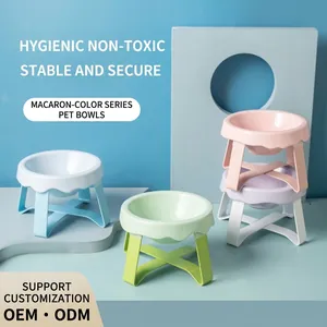 Elevated ceramic cat bowls in macaron colors with anti-slip X-shaped stand for neck protection