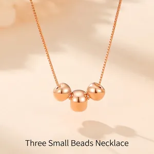 S925 Sterling Silver Triple Bead Pendant Necklace Vintage Round Box Chain Zirconia Inlaid Minimalist Jewelry For Women