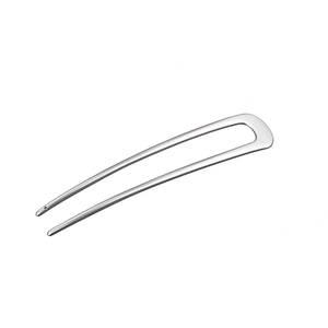 Minimalist U-shaped metal hair pin in silver finish with a smooth polished texture