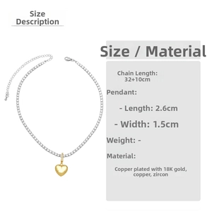 Size detail of heart pendant necklace with dimensions 32+10cm chain and 2.6x1.5cm pendant