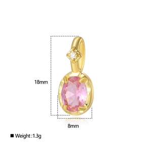 Detailed view of an 18k gold-plated oval pink zircon pendant with crystal accents
