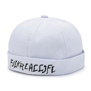Close-up of light gray cotton docker hat with black FULKREACLIFE embroidery detail