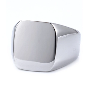 Minimalist square signet ring in polished stainless steel with wide geometric band