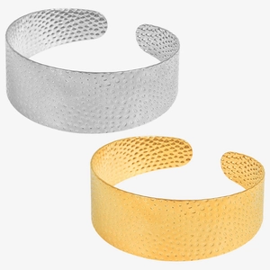 Modern 18k gold and silver stainless steel hammered texture open cuff bracelets