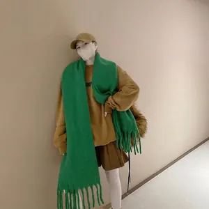 Winter Scarf Shawl Thick Warm Imitation Cashmere Fringed Tassel Long Solid Color Korean Style Soft For Women