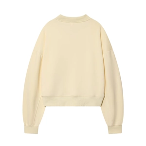 Vue détaillée du dos du sweat-shirt en coton jaune crème avec bords-côtes