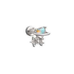 Silver titanium steel orbital heart and star cartilage earring with iridescent zircon