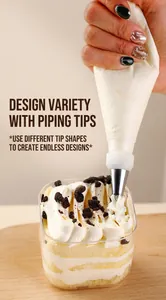 Close-up of disposable piping bag decorating an Oreo cupcake with white frosting