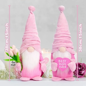 Pink Mother's Day Gnomes with tulips and Best Mom Ever heart, 15 inch plush decor set