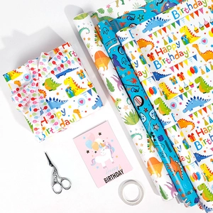 Gift Wrapping Paper Cartoon Dinosaur Unicorn Copperplate Paper For Birthday Party Holiday Celebration Colorful Cute