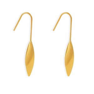 Polished 18K gold plated stainless steel teardrop hook earrings on white background