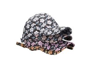 Three-piece set of floral baseball caps with hibiscus prints and metal buckle details