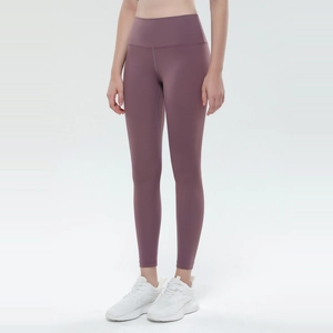 High waist double-sided brushed yoga leggings in soft grey-purple for women gym