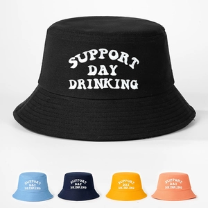 Bucket Hat Polyester Embroidered Support Day Drinking Slogan Wide Brim Sun Protection Outdoor Streetwear Unisex Adjustable