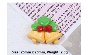 Detail view of resin Christmas bell charm for DIY crafts, size 25mm by 20mm