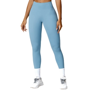 Legging de yoga bleu à taille haute avec contrôle du ventre pour le sport et fitness