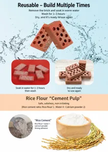 Macro detail of reusable clay bricks and eco-friendly starch cement for DIY building toy