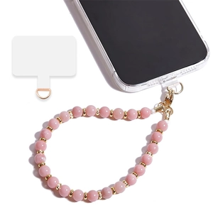 Natural Stone Beaded Phone Lanyard Wrist Strap Anti-Lost Charm With Detachable Patch Round Gemstone Beads For Women Elegant