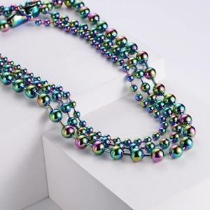 Exaggerated multi-strand rainbow stainless steel bead chain necklace and bracelet set