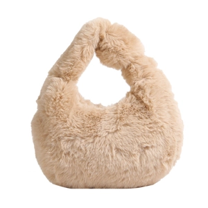 Autumn winter faux fur dumpling handbag in light brown with soft plush texture for women