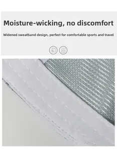 Close-up of the breathable mesh fabric and wide sweatband detail on the grey sun hat
