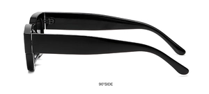 Detailed 90-degree side view of black square frame punk sunglasses with wide temples