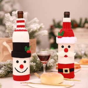 Knitted Christmas Wine Bottle Covers Santa Claus Snowman Holiday Dining Table Party Decoration Cute Decorative Festive
