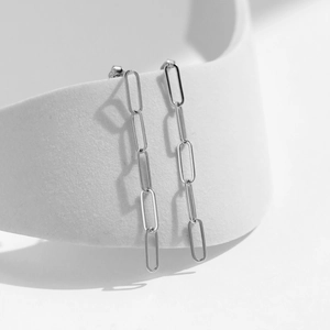Minimalist S925 sterling silver geometric long chain drop earrings with paperclip link design