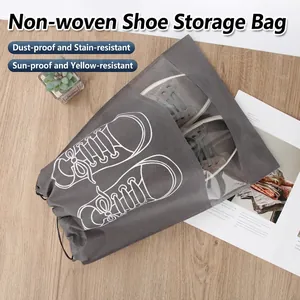 Shoe Storage Bags Non Woven Fabric With PVC Window Drawstring Dustproof Portable Travel Organizer Pouch
