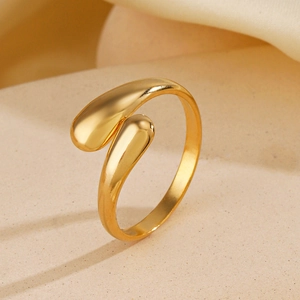 Minimalist gold double teardrop open ring made of stainless steel for women fashion