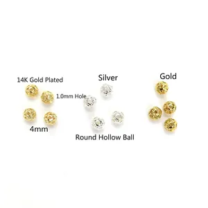 Cuentas redondas huecas de 4mm en oro 14k y plata para creación de joyas DIY