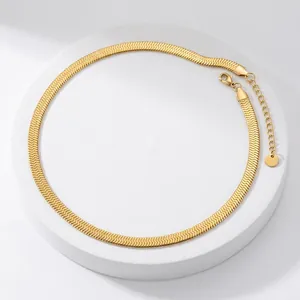 Gold 6.5mm stainless steel herringbone snake chain necklace with lobster clasp