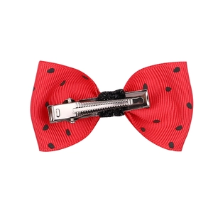 Barrette à cheveux avec nœud rouge à pois en ruban de satin et pince crocodile métal
