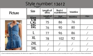 Guida alle taglie per abito denim halter con misure di busto e vita in centimetri