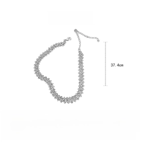 Detailed specs of silver choker showing 37.4cm length and rhinestone alloy materials