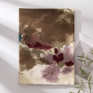 Écharpe Femme Polyester Tie Dye Vintage Châle Imprimé Floral Abstrait Rétro Doux Pashmina avec Glands Automne Hiver