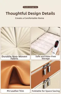 Macro detail of breathable beige non-woven fabric and durable PU leather trim on storage box