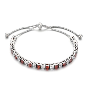 Adjustable stainless steel tennis bracelet with red and white round cubic zirconia
