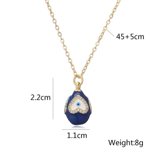 Detailed size chart for 18K gold evil eye necklace showing 45+5cm chain and 8g weight