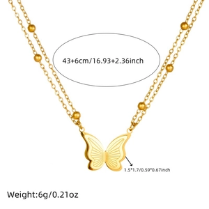 Golden double-layer stainless steel butterfly pendant necklace with size measurements