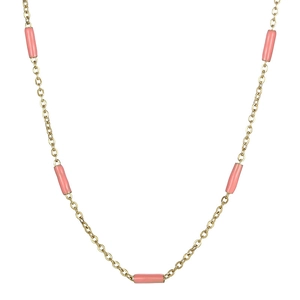 Minimalist gold plated titanium steel necklace featuring elegant pink tube charms