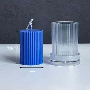 Detail view of ribbed cylinder candle mold with 5x7.5cm size and 110g wax capacity
