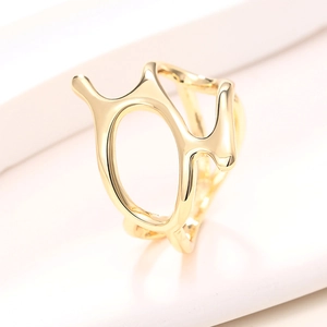 Detailed macro view of a trendy golden irregular ring with a modern lava mirror finish